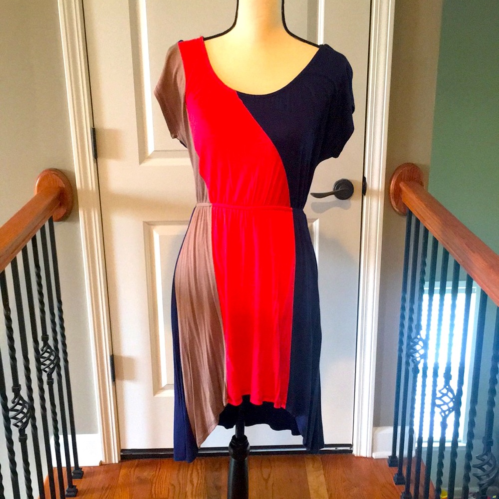 EUC Amber Blue Hi-Low Colorblock Dress
